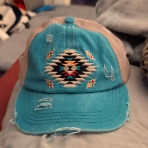 Aztec Pattern Trucker Hat - Turquoise